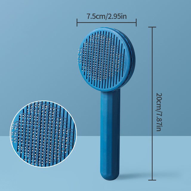 Self-cleaning slicker brush, dark blue